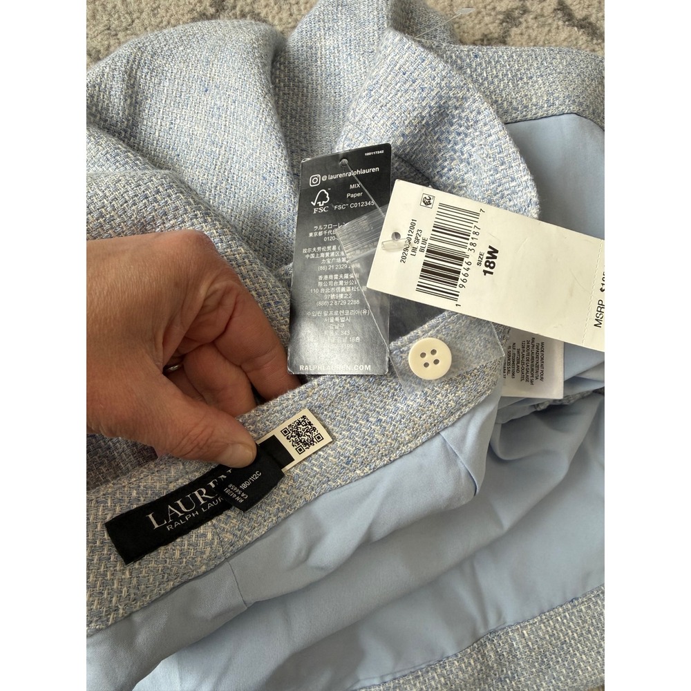 Lauren Ralph Lauren Woman Linen Silk Blend Shorts Blue Bermuda Pleated NWT 18W - Picture 5 of 12